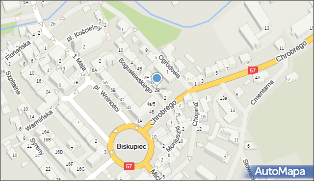 Biskupiec, Bogusławskiego Wojciecha, 2B, mapa Biskupiec