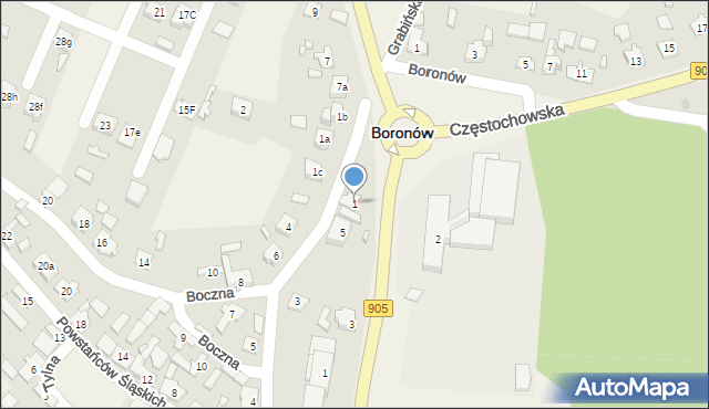 Boronów, Boczna, 1, mapa Boronów