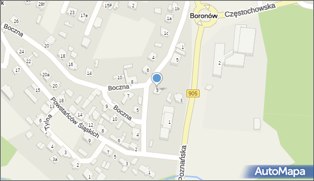 Boronów, Boczna, 3, mapa Boronów