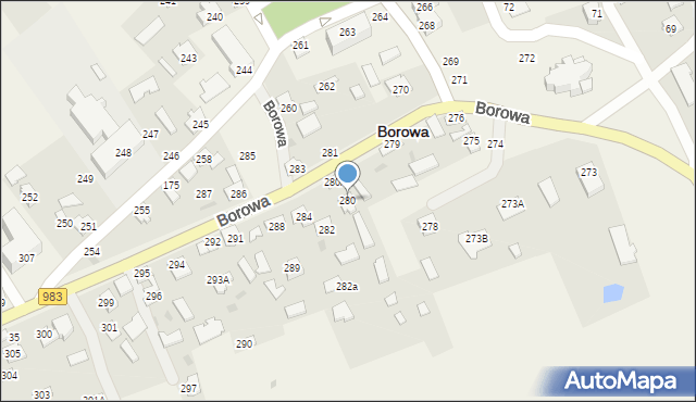 Borowa, Borowa, 280, mapa Borowa