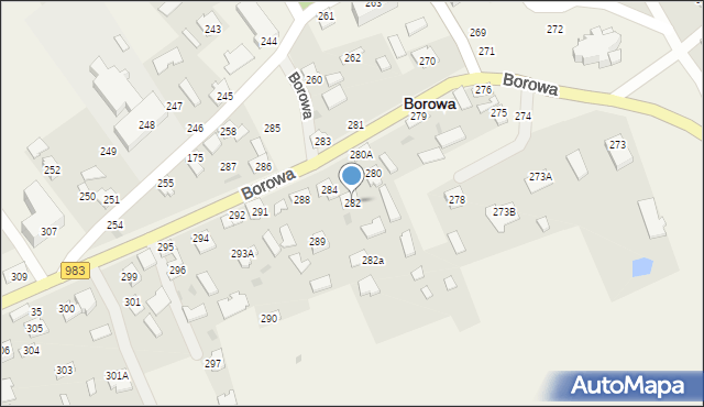 Borowa, Borowa, 282, mapa Borowa