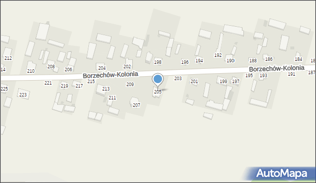 Borzechów-Kolonia, Borzechów-Kolonia, 205, mapa Borzechów-Kolonia