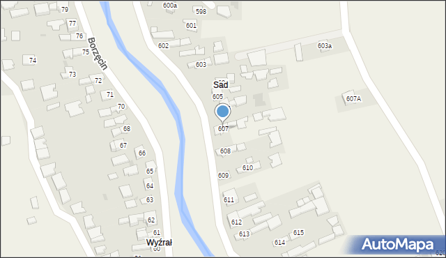 Borzęcin, Borzęcin, 607, mapa Borzęcin