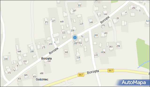 Borzęta, Borzęta, 105, mapa Borzęta