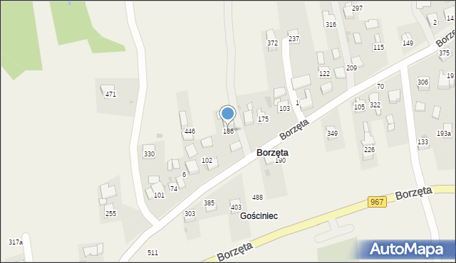 Borzęta, Borzęta, 186, mapa Borzęta