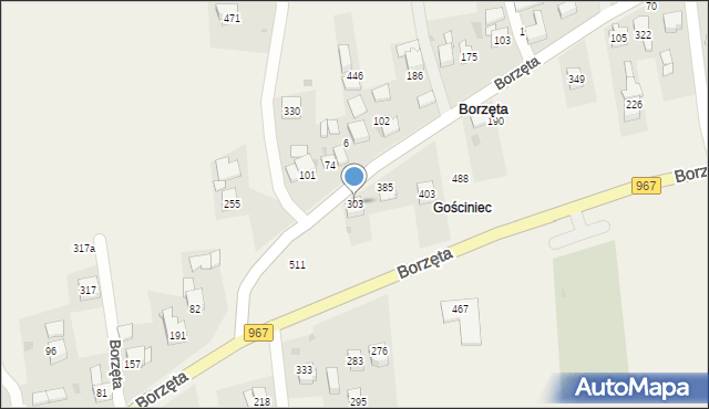 Borzęta, Borzęta, 303, mapa Borzęta