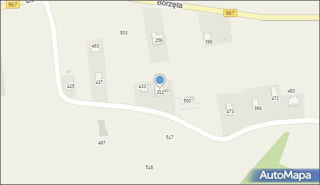 Borzęta, Borzęta, 311, mapa Borzęta