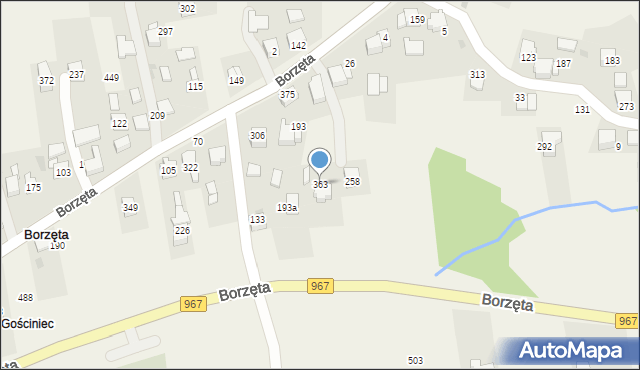 Borzęta, Borzęta, 363, mapa Borzęta