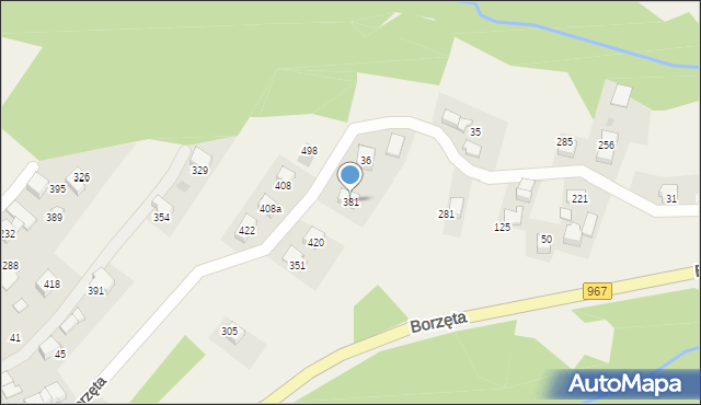 Borzęta, Borzęta, 381, mapa Borzęta