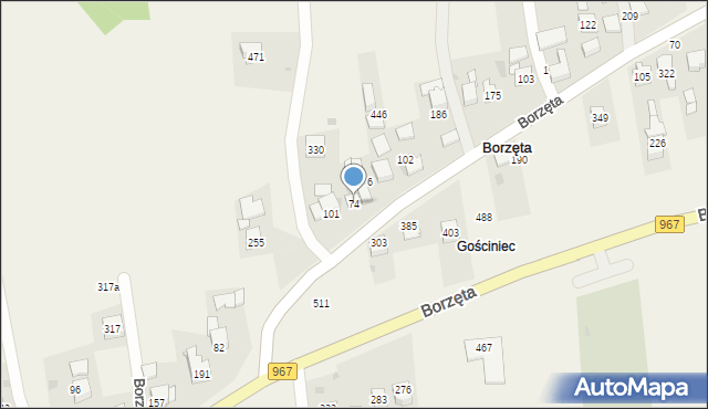 Borzęta, Borzęta, 74, mapa Borzęta