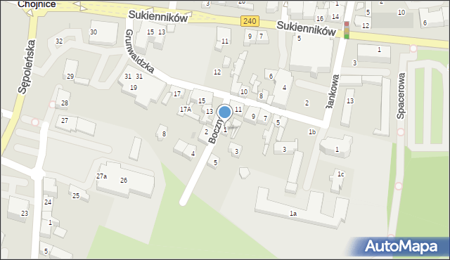 Chojnice, Boczna, 1, mapa Chojnic