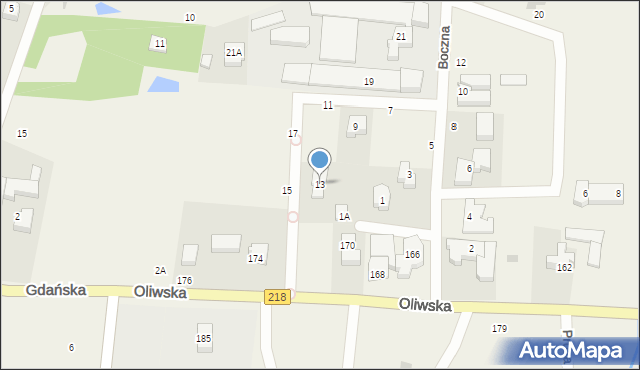 Chwaszczyno, Boczna, 13, mapa Chwaszczyno