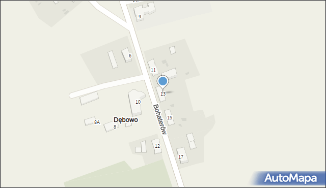 Dębowo, Bohaterów, 13, mapa Dębowo