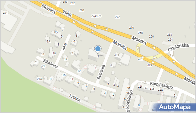 Gdynia, Botnicka, 3, mapa Gdyni
