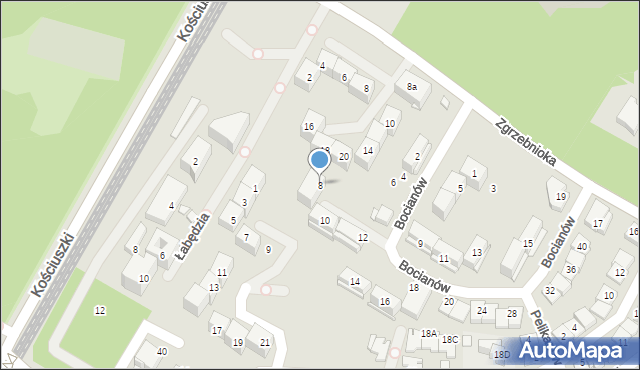 Katowice, Bocianów, 8, mapa Katowic