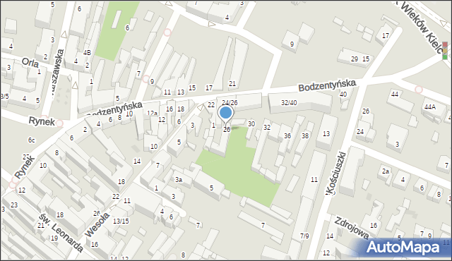 Kielce, Bodzentyńska, 26, mapa Kielc