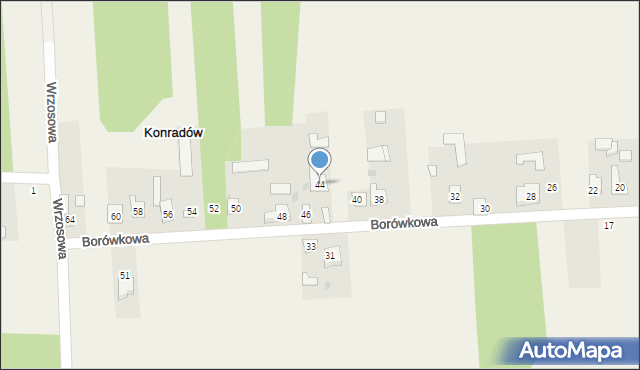 Konradów, Borówkowa, 44, mapa Konradów