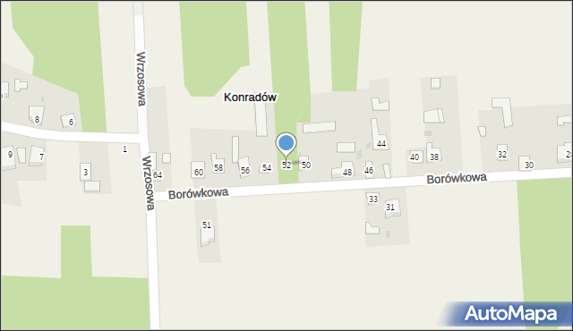 Konradów, Borówkowa, 52, mapa Konradów