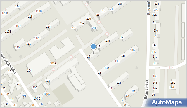 Koszalin, Bosmańska, 15a, mapa Koszalina