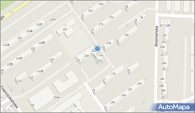 Koszalin, Bosmańska, 21c, mapa Koszalina