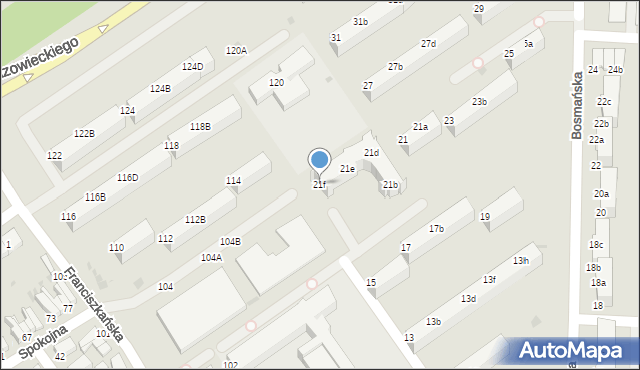 Koszalin, Bosmańska, 21f, mapa Koszalina