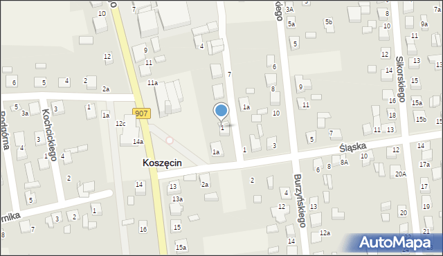 Koszęcin, Boczna, 1, mapa Koszęcin