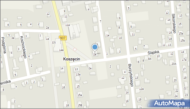 Koszęcin, Boczna, 1a, mapa Koszęcin