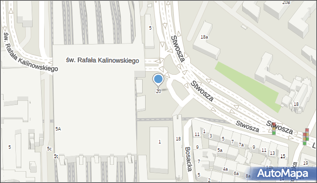 Kraków, Bosacka, 20, mapa Krakowa