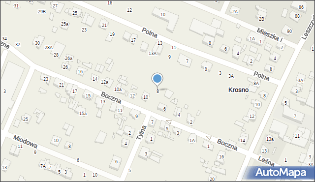 Krosno, Boczna, 8, mapa Krosna