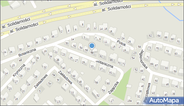 Lublin, Botaniczna, 58, mapa Lublina