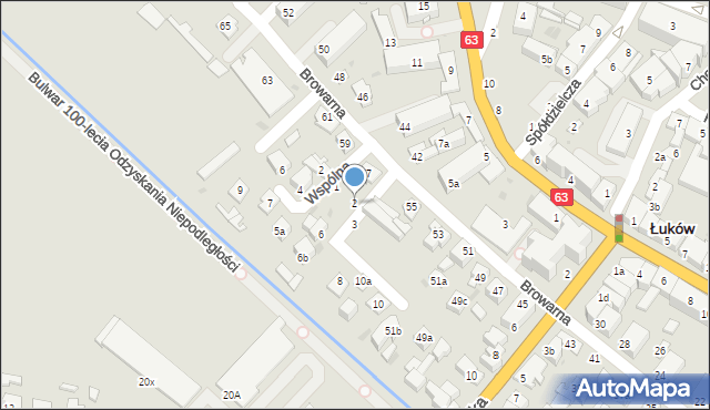 Łuków, Boczna Browarnej, 2, mapa Łuków