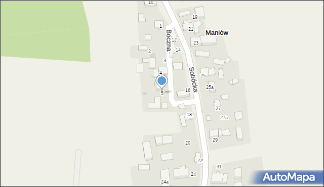 Maniów, Boczna, 5, mapa Maniów