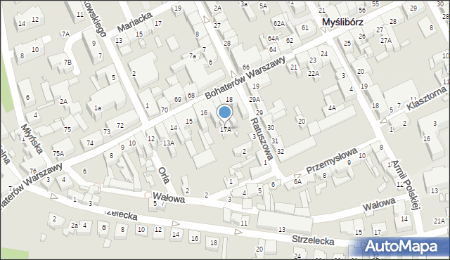 Myślibórz, Bohaterów Warszawy, 17A, mapa Myślibórz