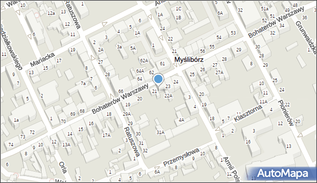 Myślibórz, Bohaterów Warszawy, 22, mapa Myślibórz