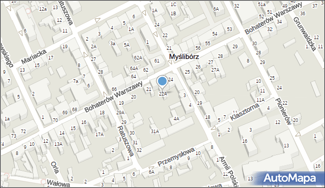 Myślibórz, Bohaterów Warszawy, 22A, mapa Myślibórz