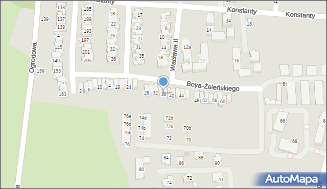 Nowy Sącz, Boya-Żeleńskiego Tadeusza, 36, mapa Nowego Sącza