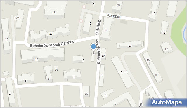 Olsztyn, Bohaterów Monte Cassino, 1, mapa Olsztyna