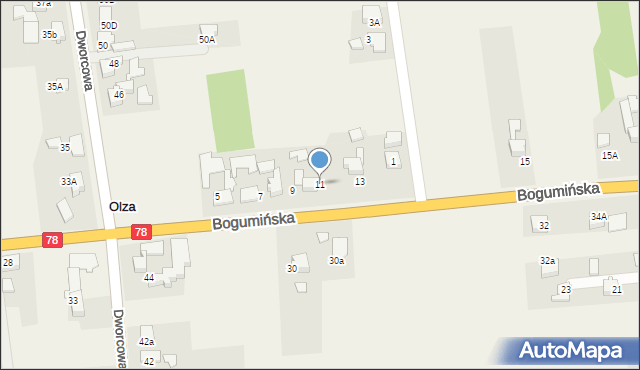 Olza, Bogumińska, 11, mapa Olza