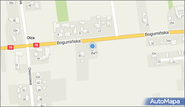 Olza, Bogumińska, 30a, mapa Olza