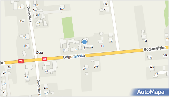 Olza, Bogumińska, 9, mapa Olza