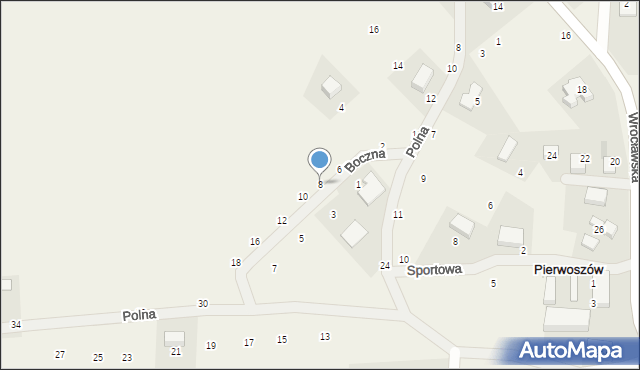 Pierwoszów, Boczna, 8, mapa Pierwoszów