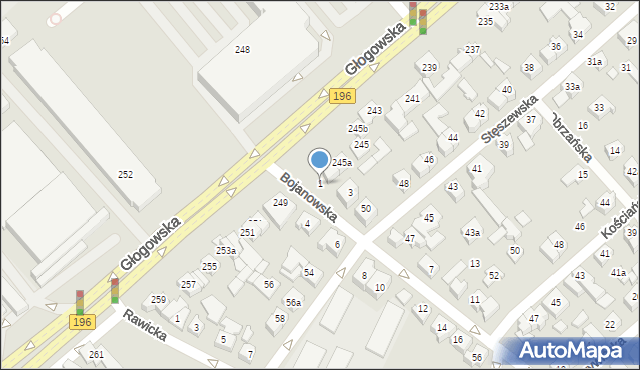 Poznań, Bojanowska, 1, mapa Poznania