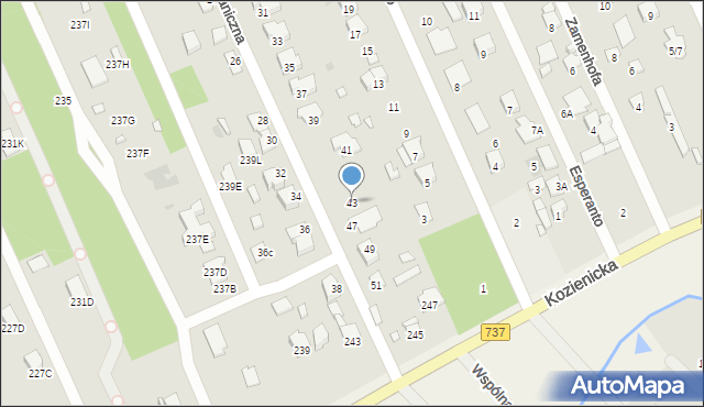 Radom, Botaniczna, 43, mapa Radomia