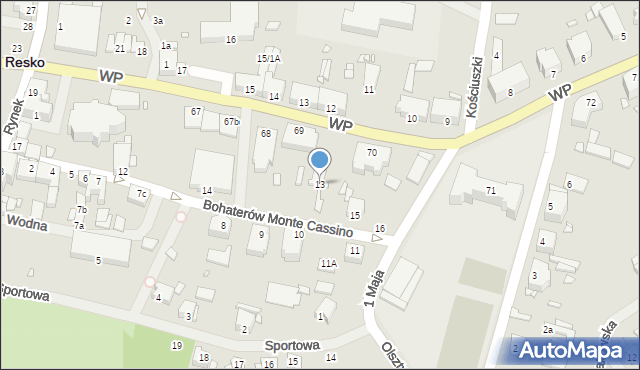 Resko, Bohaterów Monte Cassino, 13, mapa Resko