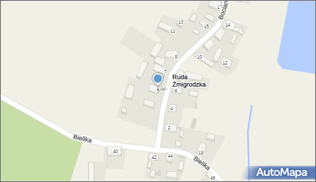 Ruda Żmigrodzka, Bociania, 5, mapa Ruda Żmigrodzka