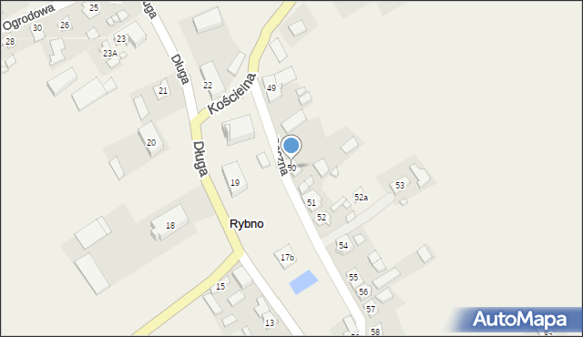 Rybno, Boczna, 50, mapa Rybno