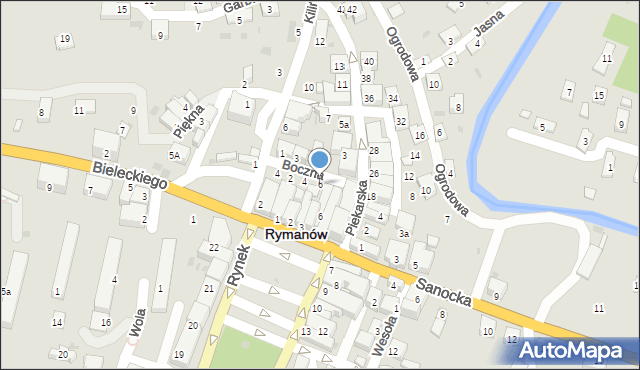 Rymanów, Boczna, 6, mapa Rymanów