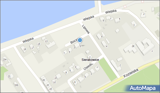 Sierakowice, Boczna, 1, mapa Sierakowice