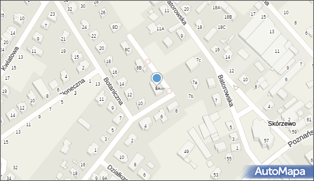 Skórzewo, Botaniczna, 8A, mapa Skórzewo
