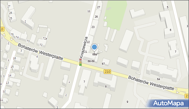 Słupsk, Bohaterów Westerplatte, 69a, mapa Słupska